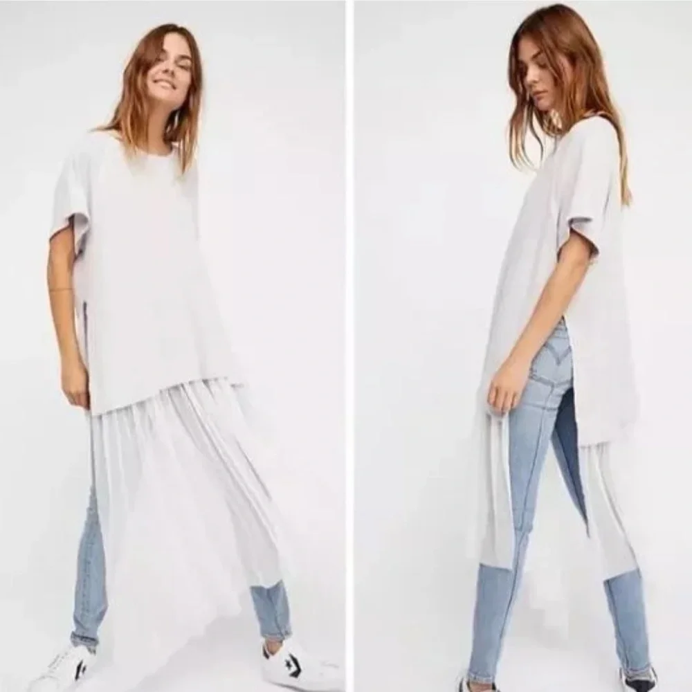 Free People Dance With Me Tee Lilac Thermal Waffle Knit Short Sleeve Top Small